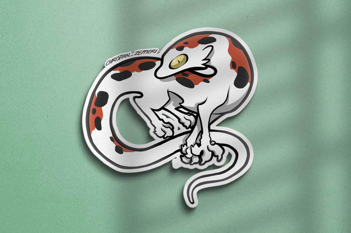 Close-up view of Christian Zeppieri's sticker White Lizard