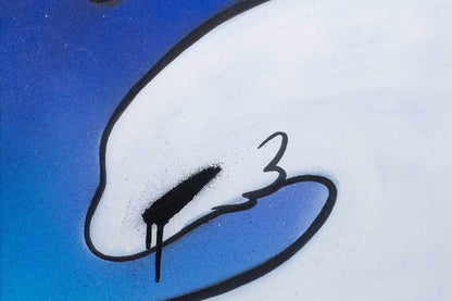 Close-up view of Christian Zeppieri White Lizard painting